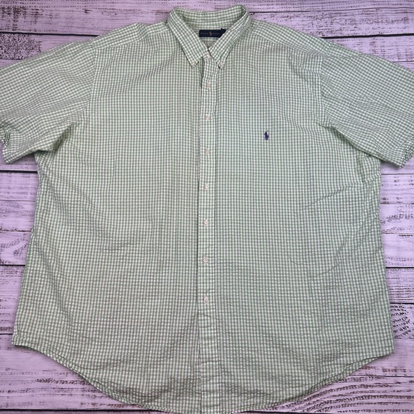 Polo Ralph Lauren Button Up Shirt Men 4XLT Tall Green Checked Seersucker SS - Picture 1 of 7